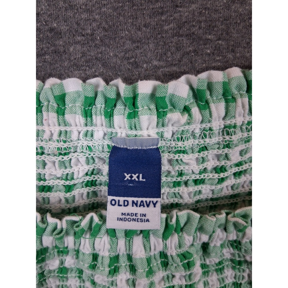 Old Navy Dress 2XL Green Gingham Check Plaid Seersucker Smocked Peasant Ruffle - Picture 3 of 8